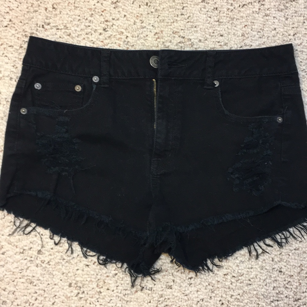 AEO black distressed jean shorts, high waisted